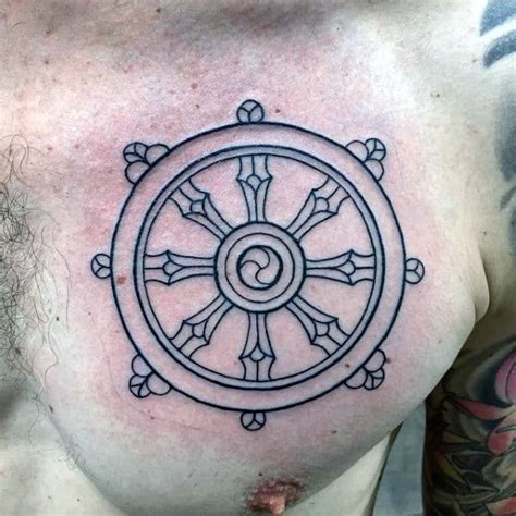 40 Dharma Wheel Tattoo Designs For Men - Dharmachakra Ink Ideas