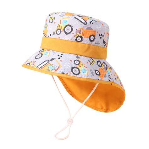 Kids Adjustable Chin Strap Sun Hats Summer Spring Wide Brim Neck Hat ...