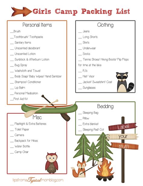 What to Pack for Summer Girls Camp | Camping packing, Camping packing ...