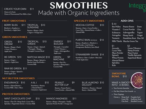 Smoothie Menu — Integral Yoga Natural Foods