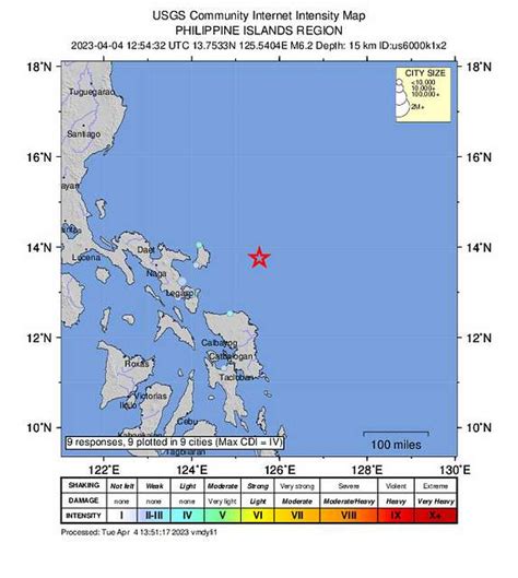 2023-04-04 Gigmoto, Philippines M6.2 earthquake intensity map (USGS ...