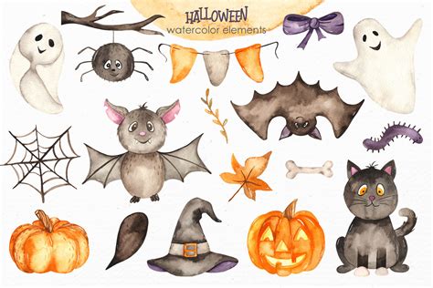 Halloween Watercolor. Clipart, cards, seamless patterns, frames By Marina Ermakova | TheHungryJPEG