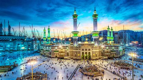 Mecca With Decorated Lights Under Blue Cloudy Sky HD Ramzan Wallpapers ...