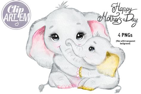 Printable Mother and Baby Elephant Digital Download Elephant Clipart ...