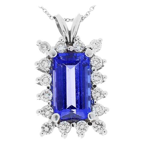 Tivon 18 Carat White Gold AAAA Emerald-Cut Tanzanite and Diamond Pendant For Sale at 1stDibs