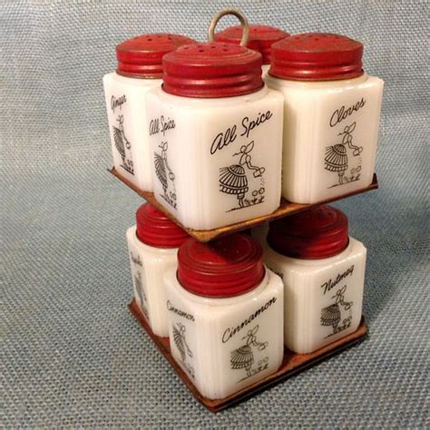 8 Vintage Milk Glass Spice Shaker Jars and Caddy Rack Girl | Etsy | Spice shaker, Glass spice ...