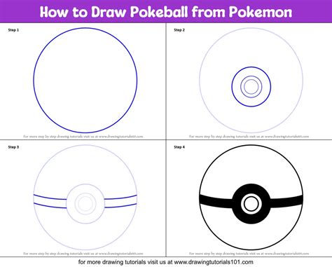 How to Draw Pokeball from Pokemon printable step by step drawing sheet : DrawingTutorials101.com