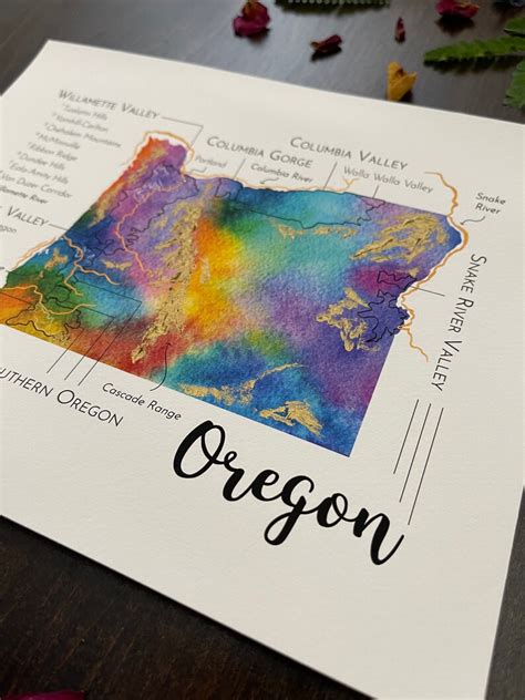 Wine Map of Oregon USA Oregon Wine Region Map Watercolor - Etsy