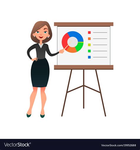 Funny cartoon woman manager presenting whiteboard Vector Image