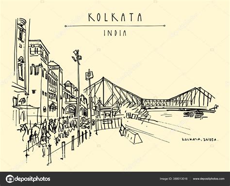 Kolkata India British Era Howrah Junction Railway Station Howrah Bridge Stock Vector by ...