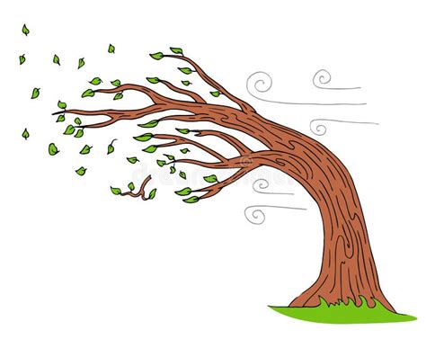 Blowing Wind Windy Day Bending Tree Stock Vector - Illustration of falling, season: 114491343