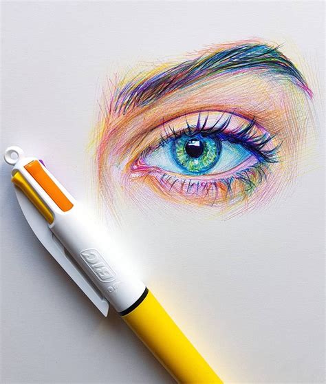 👁 - Colored ballpoint pens on paper - #drawing | Pen art drawings ...