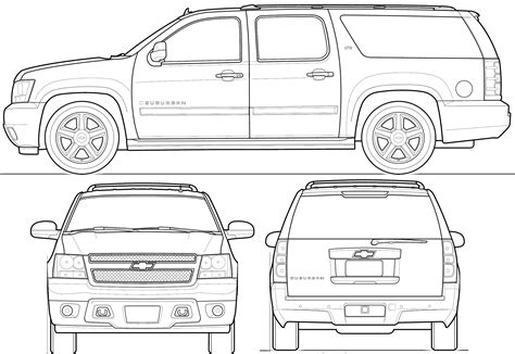 2009 Chevrolet Suburban SUV blueprints free - Outlines