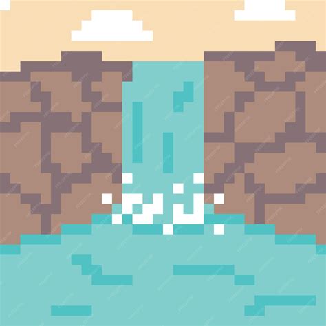 Premium Vector | Pixel art of a waterfall