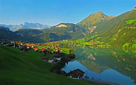 Beautiful Lake View Village Switzerland [1920 × 1200] : wallpaper