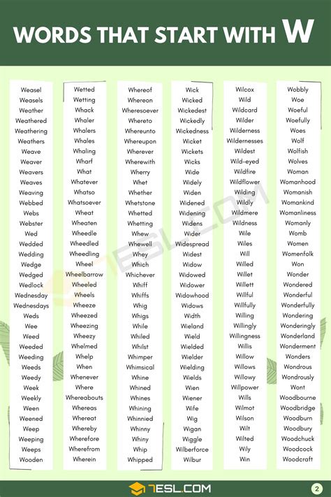 Words that Start with W (1200+ W Words in English) • 7ESL