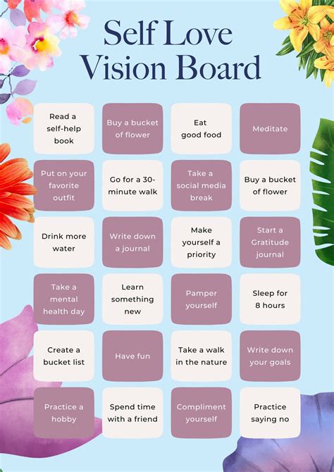 Self Love Vision Board Printable Poster Self Care Bingo Wellness Moodboard A4 - Etsy