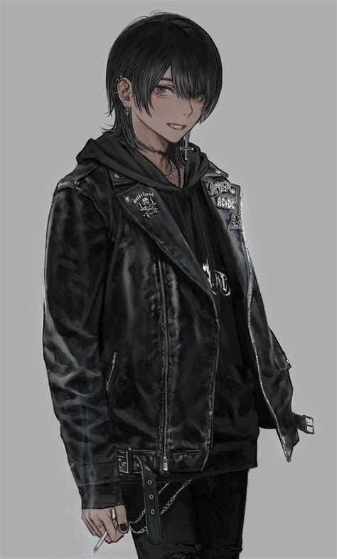 Boys Anime, Cute Anime Guys, Punk Guy, Anime Jacket, Punk Style Outfits, All Black Fashion, Art ...