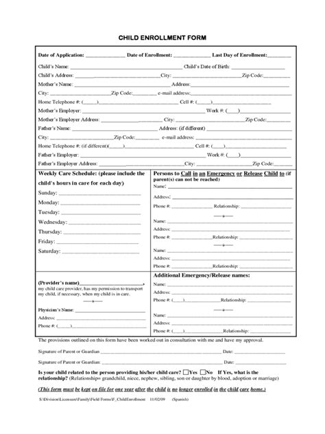 Child Care Enrollment Form - 3 Free Templates in PDF, Word, Excel Download