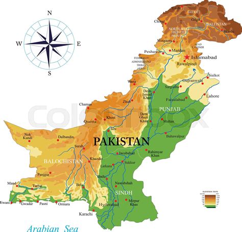 Pakistan physical map | Stock vector | Colourbox