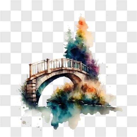 Download Watercolor Painting of an Old Bridge with Trees and Flowers ...