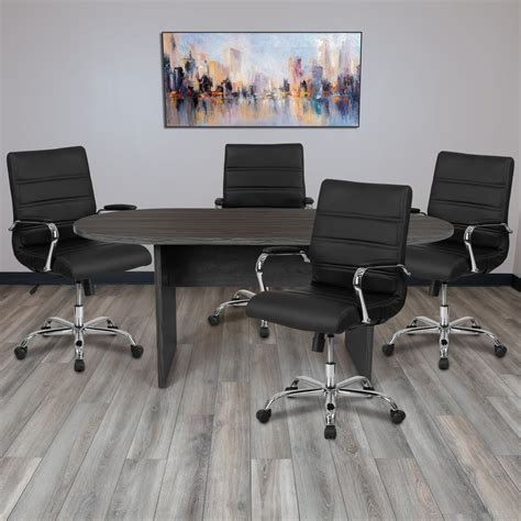 Flash Furniture 5 Piece Rustic Gray Oval Conference Table Set with 4 Black and Chrome ...