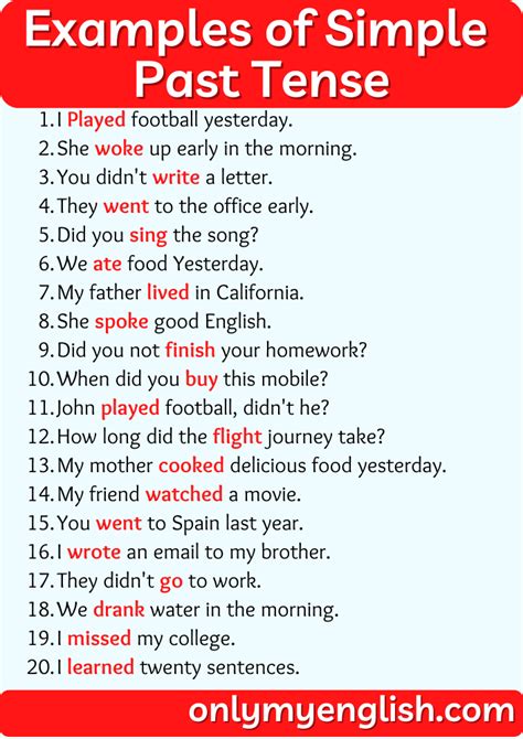 20 Examples of Simple Past Tense Sentences » Onlymyenglish.com