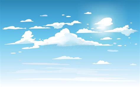 Cartoon Animation Style Blue Sky with Clouds Stock Illustration ...