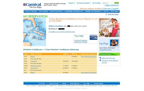 Carnival Freedom Itinerary 2008