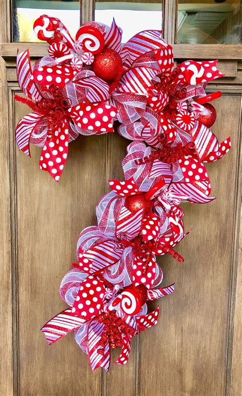 Christmas Wreath, Candy Cane Wreath, Candy Cane Decor, Large Christmas ...