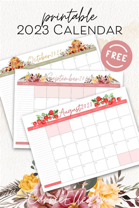 Free Printable 2023 Floral Calendar - Carrie Elle