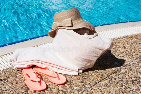 Beach Accessories at the Pool Stock Image - Image of footwear, pair ...