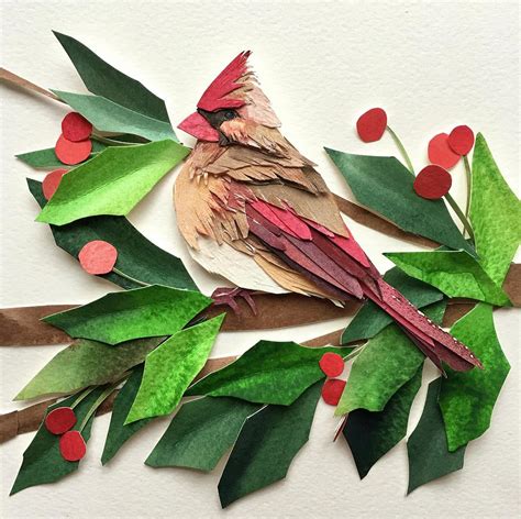 Paper Cut Female Cardinal Mixed Media by Sarah Suplina