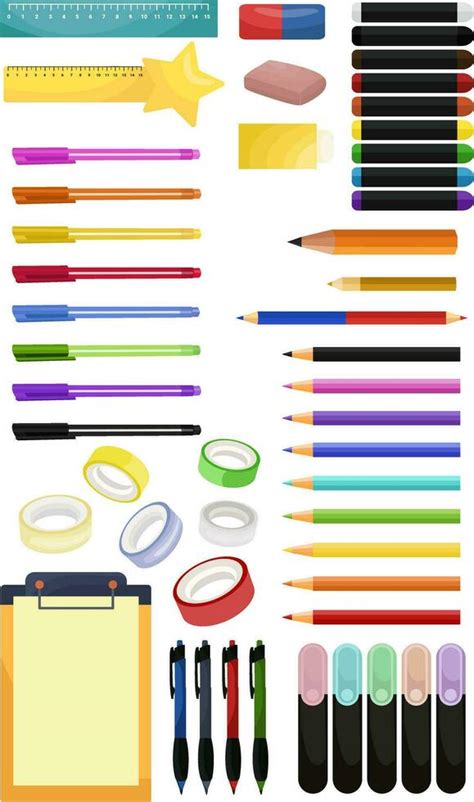 stationery, office and school supplies, a large set of stationery, pens, pencils, erasers ...