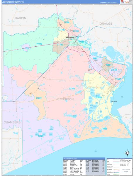 Jefferson County, TX Wall Map Color Cast Style by MarketMAPS - MapSales