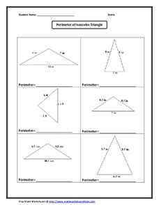 Perimetr of Isosceles Triangle Worksheet for 9th - 10th Grade | Lesson ...