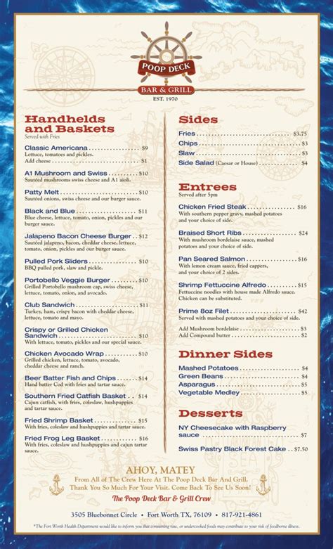 Menus | Poop Deck Bar and Grill