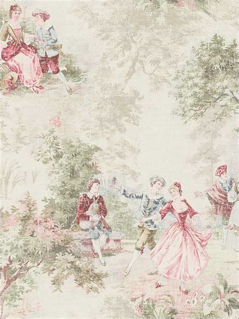 Vintage Toile Vintage Pink Wallpaper MV82307 by Wallquest Wallpaper