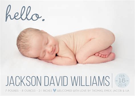 Custom Baby Boy Birth Announcement Card - DIY Newborn Announcement Card with Photo - Easy to ...