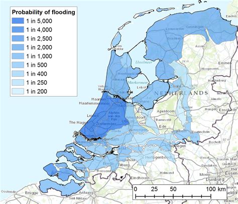 Flooding risk in the Netherlands (major flood once every x years ...