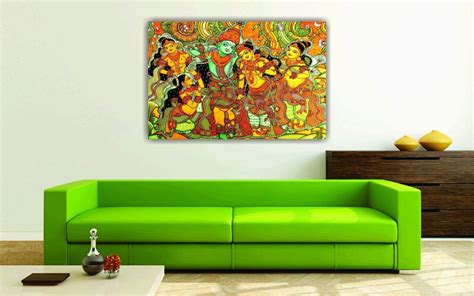 Buy Sri Krishna Kerala Mural Krishna in Vrindavan Fabric Online in India - Etsy | Bedroom canvas ...