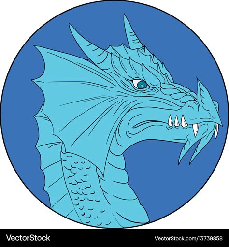 Blue dragon head angry circle drawing Royalty Free Vector