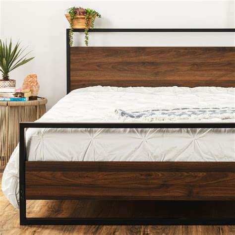 Best Choice Products Metal Wood Platform Queen Bed Frame w/ Wood Slats, Headboard, Footboard ...