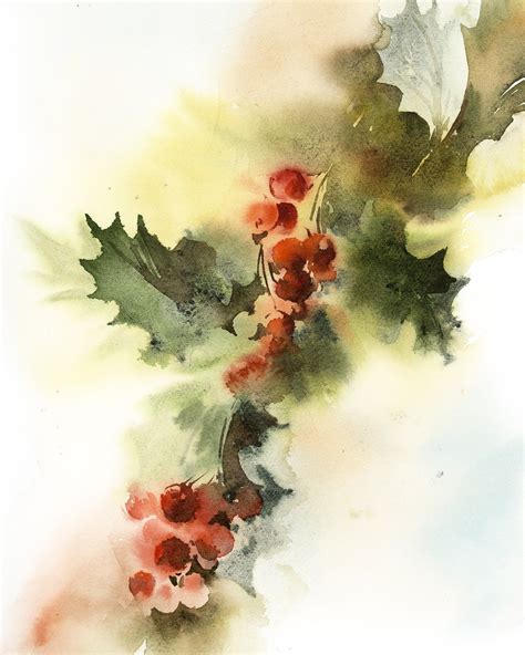 Holly Tree painting art print Christmas watercolor art | Etsy | Loose watercolor paintings ...