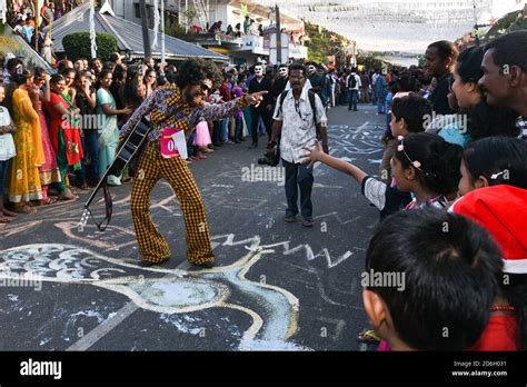 FORT KOCHI, INDIA Happy smiling men and women dressed up as dancers at ...