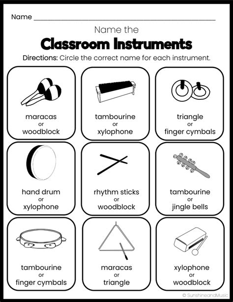 Instrument Worksheets Set - Sunshine and Music
