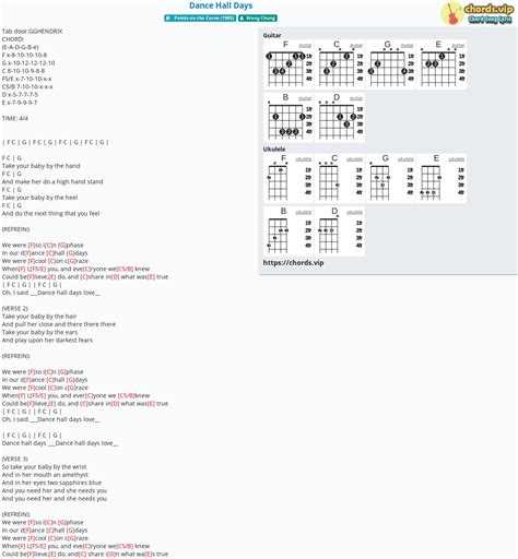Chord: Dance Hall Days - tab, song lyric, sheet, guitar, ukulele ...