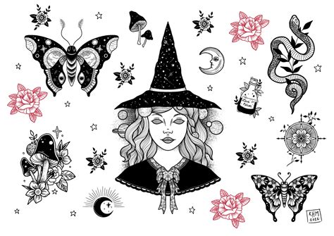 Witch Tattoo Flash Halloween Tattoo Flash Tattoo Flash Sheet Witch ...