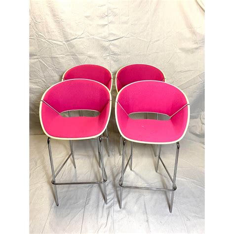 Set of 4 Heavy Duty Chic Pink Fabric Bar Counter Stools Wood Back ...