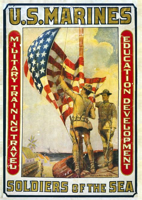 WWI PROPAGANDA POSTER World War 1 marines raising American flag 1913 ...